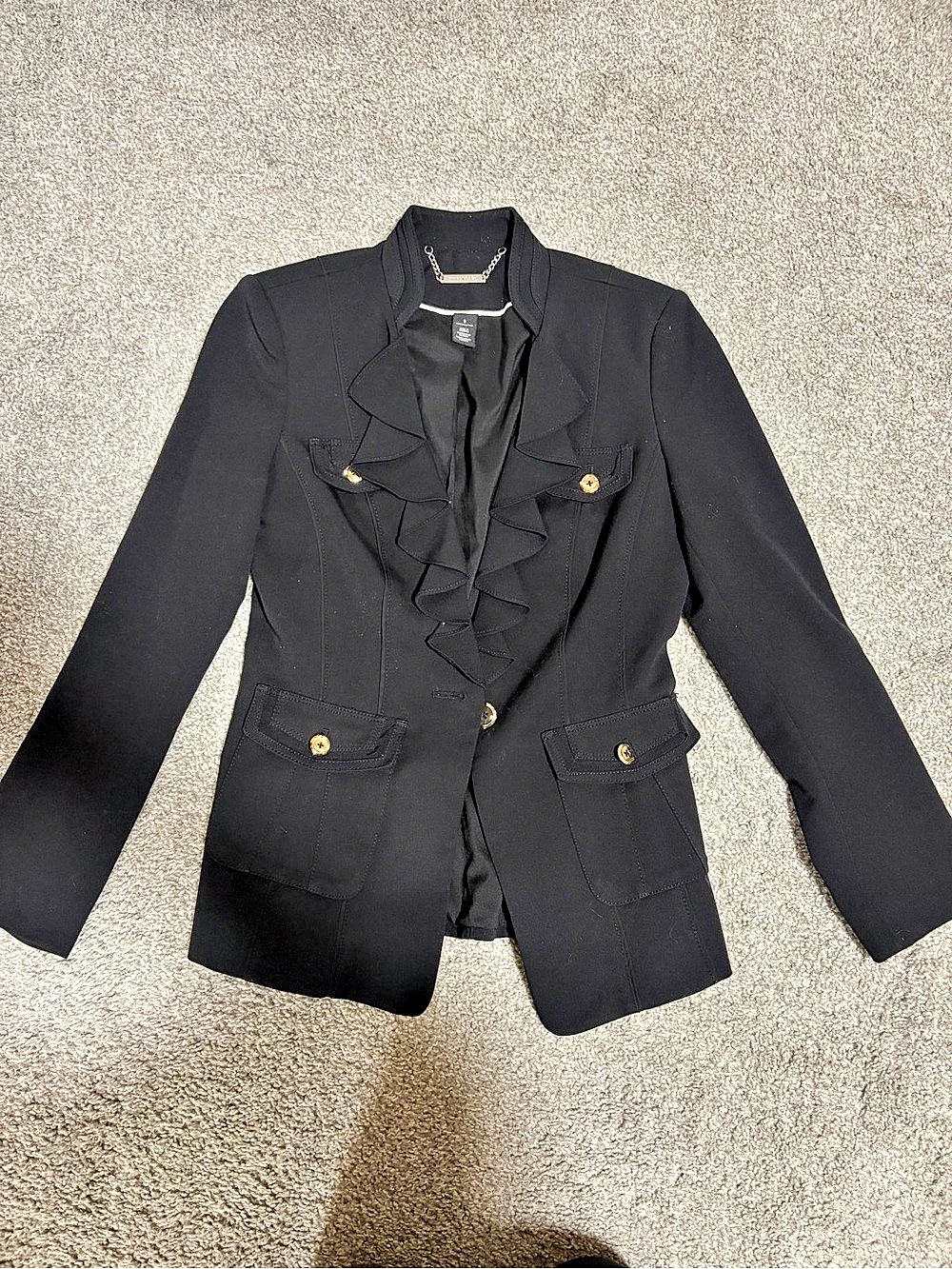 White House Black Market Ruffle Front Blazer Black Size 0
